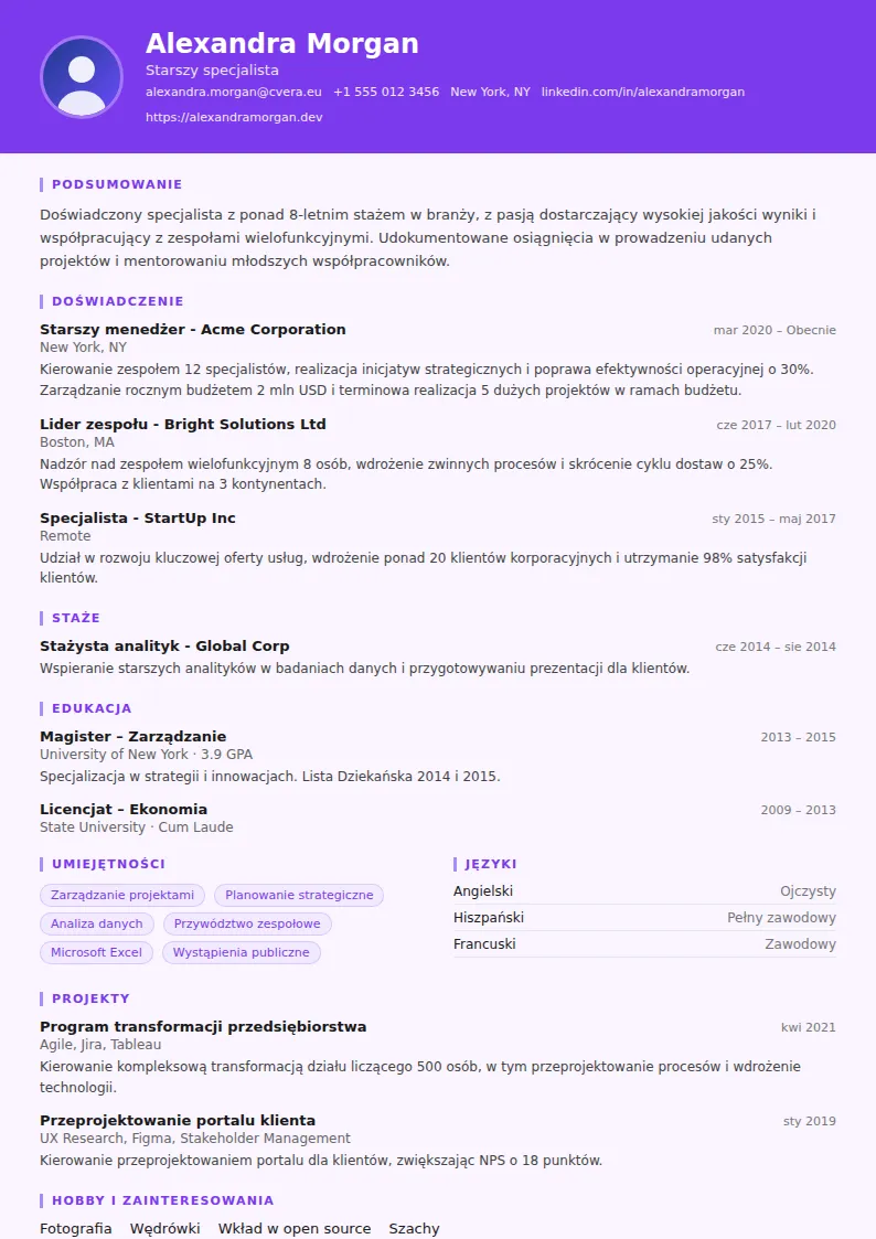Szablon CV Psychologist