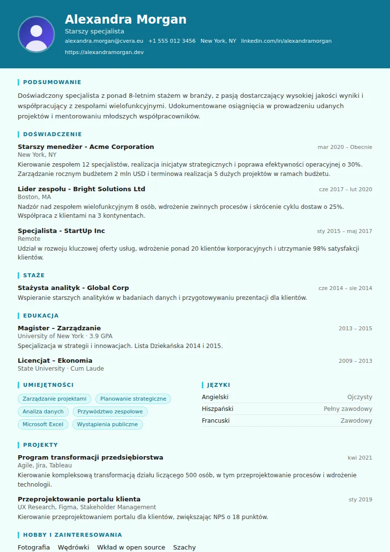 Szablon CV Scientist