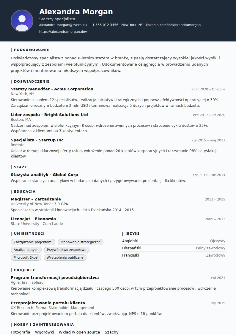 Szablon CV Security Guard