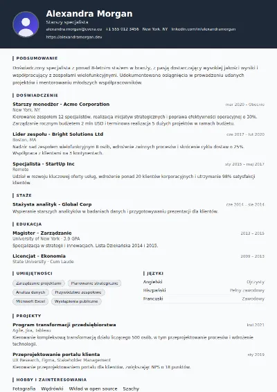 Szablon CV Security Guard