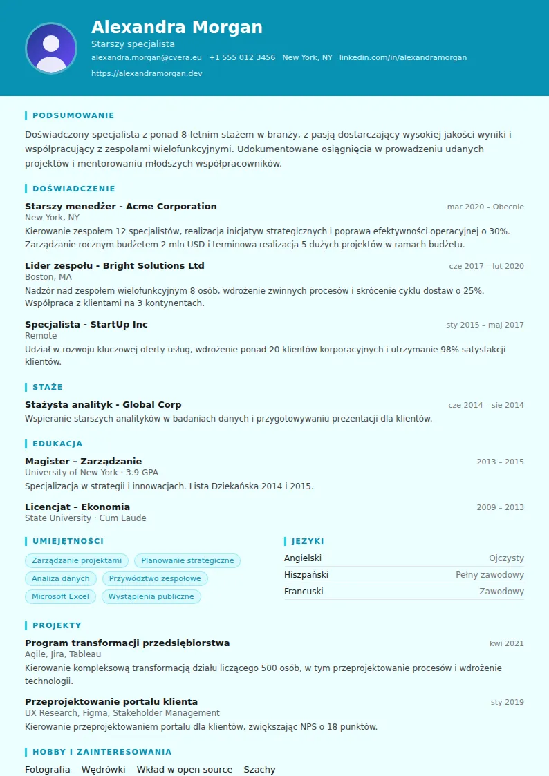 Szablon CV Social Worker