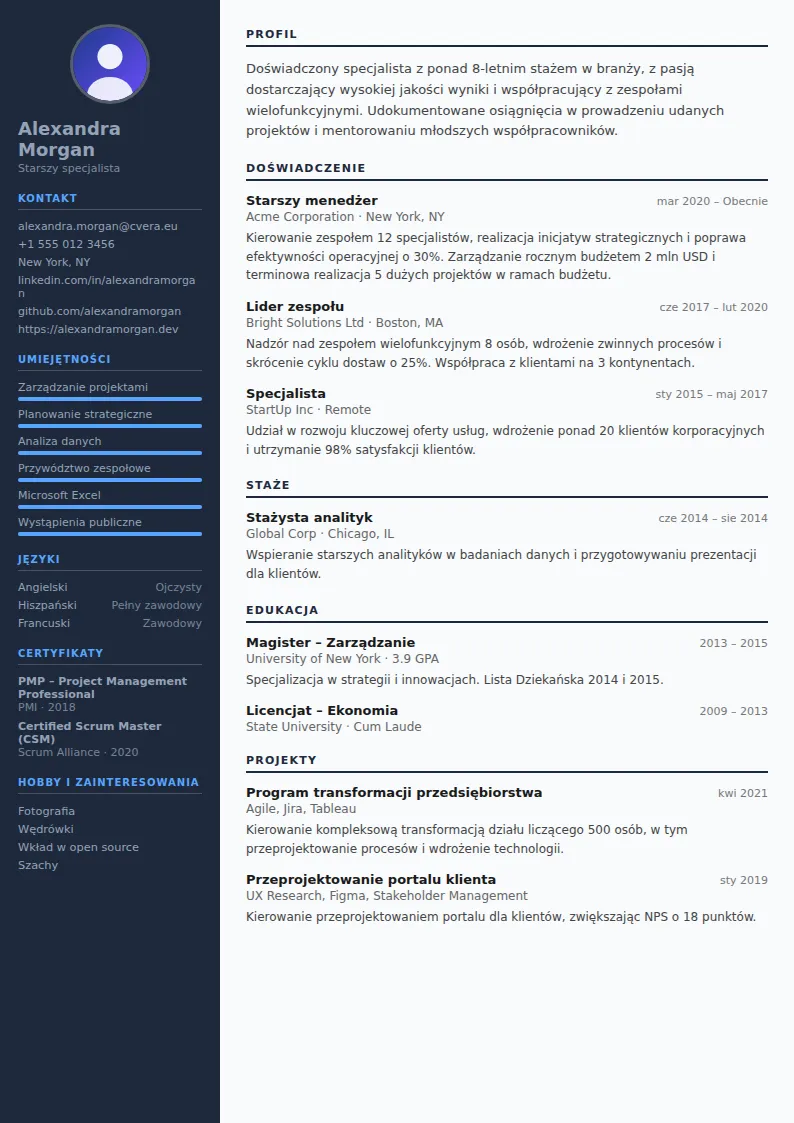 Szablon CV Software Engineer