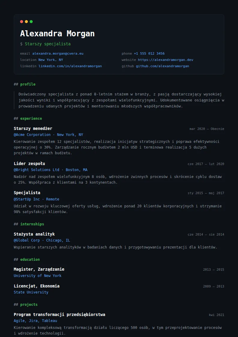 Szablon CV Terminal