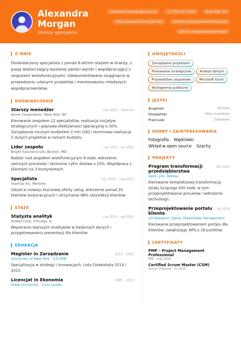 Szablon CV Vibrant