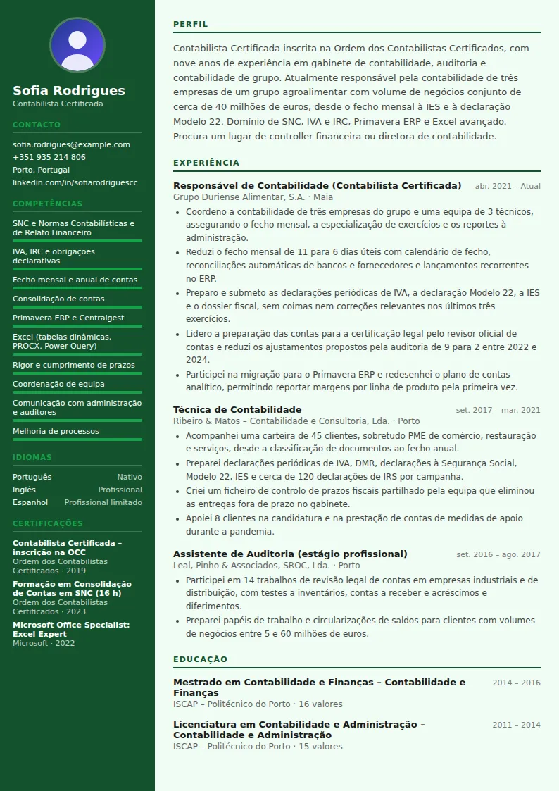 Exemplo de CV de contabilista
