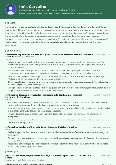 Exemplo de CV de enfermeiro