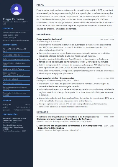 Exemplo de CV de programador