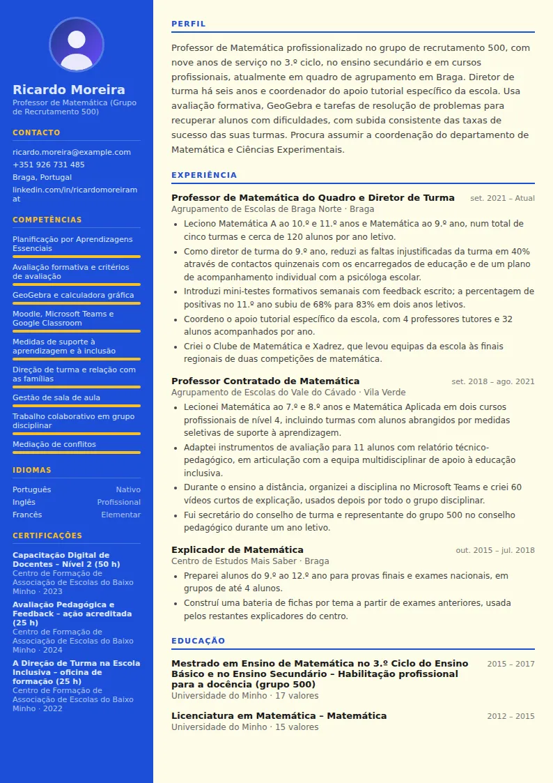 Exemplo de CV de professor