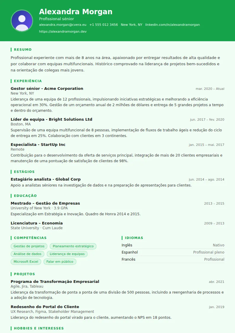 Modelo de CV Athlete