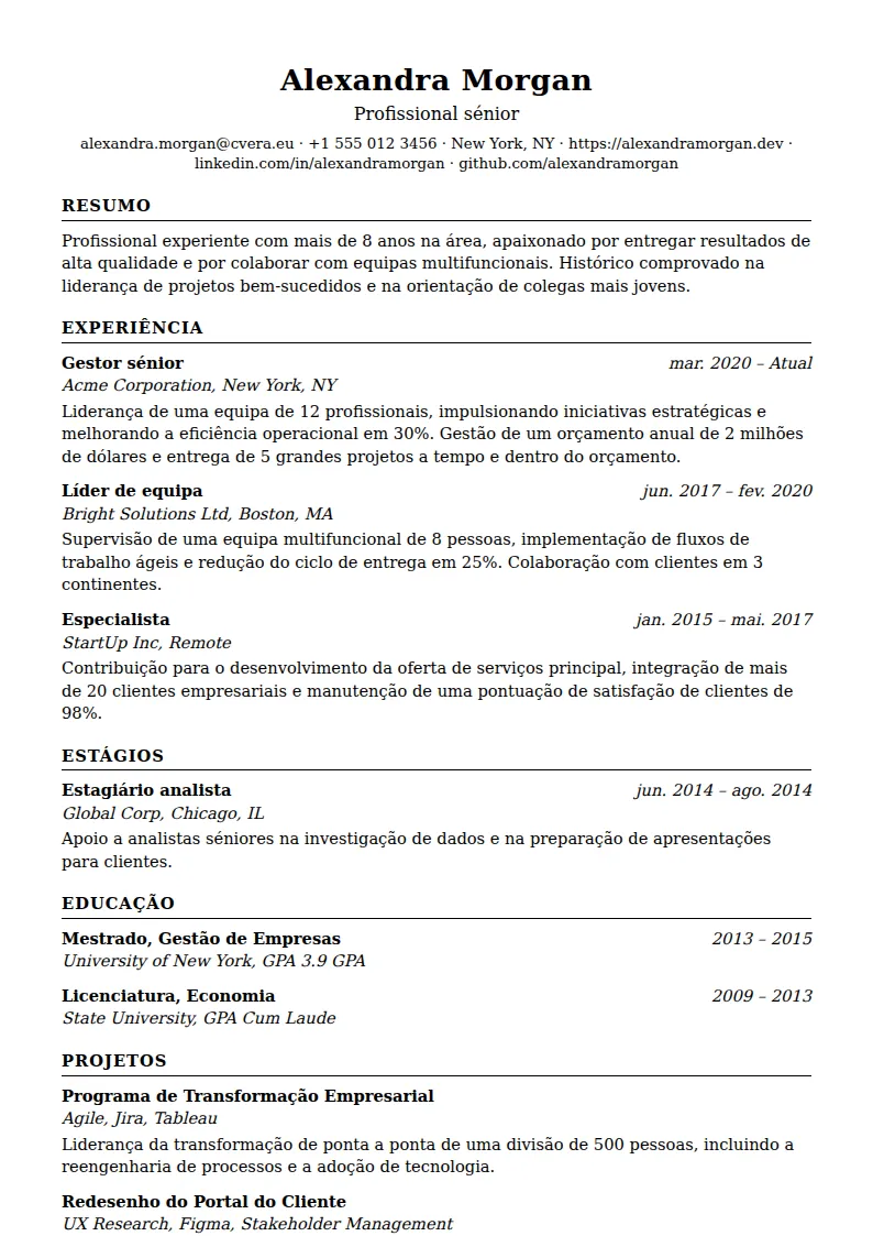 Modelo de CV ATS Classic