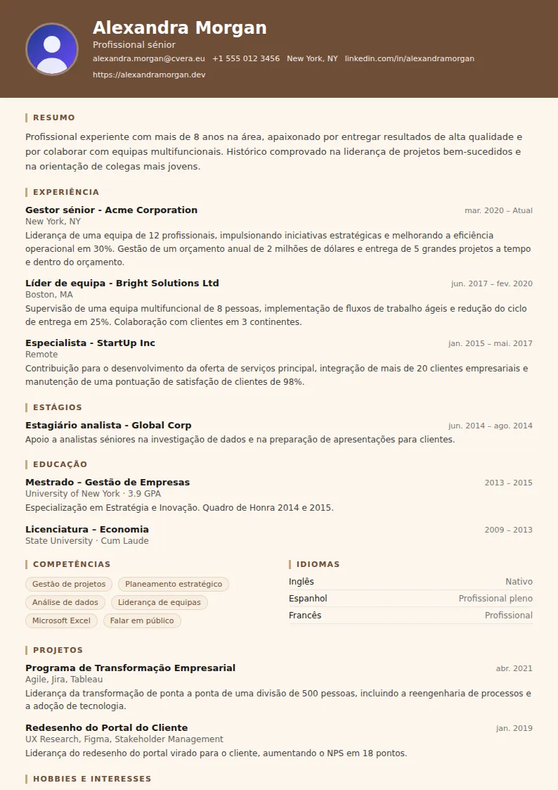 Modelo de CV Barista
