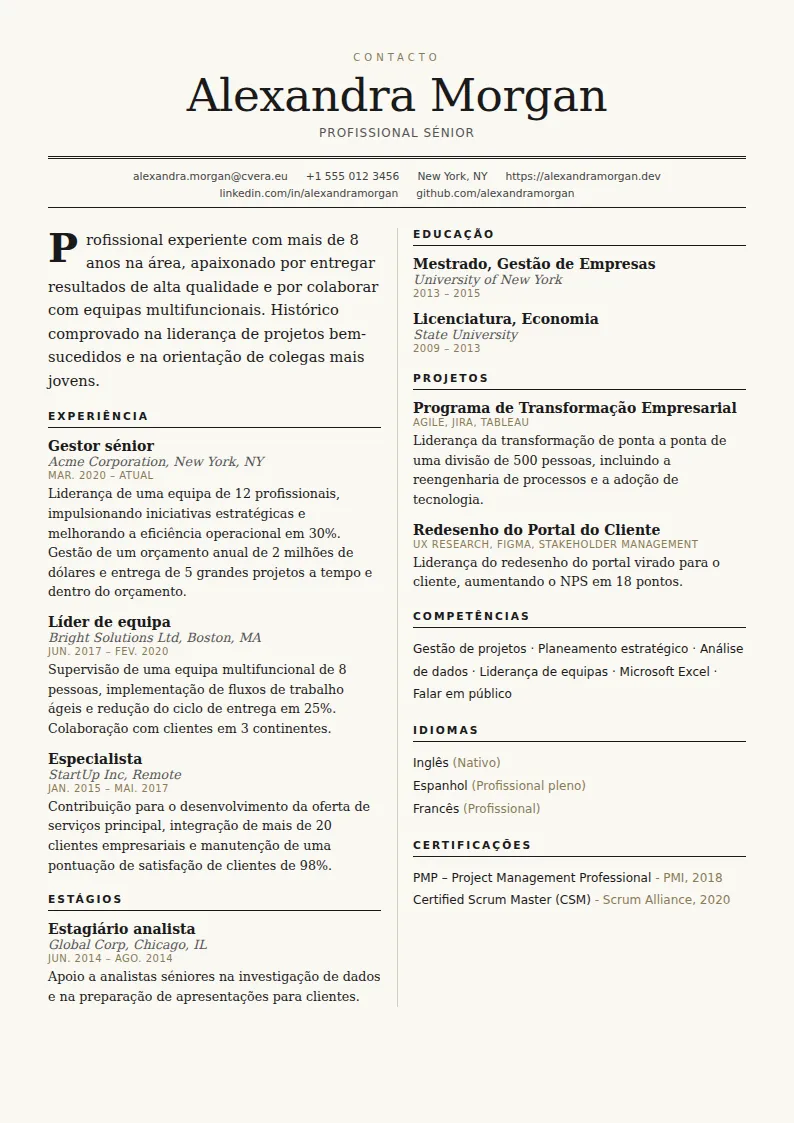 Modelo de CV Broadsheet