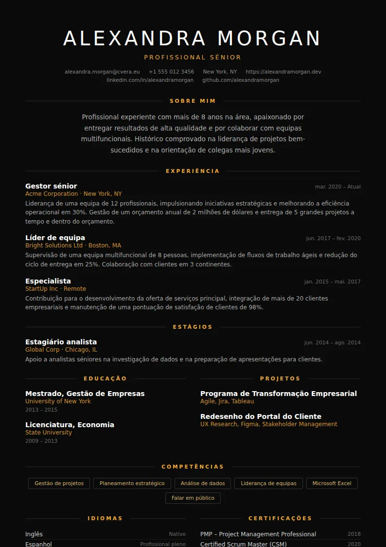 Modelo de CV Eclipse