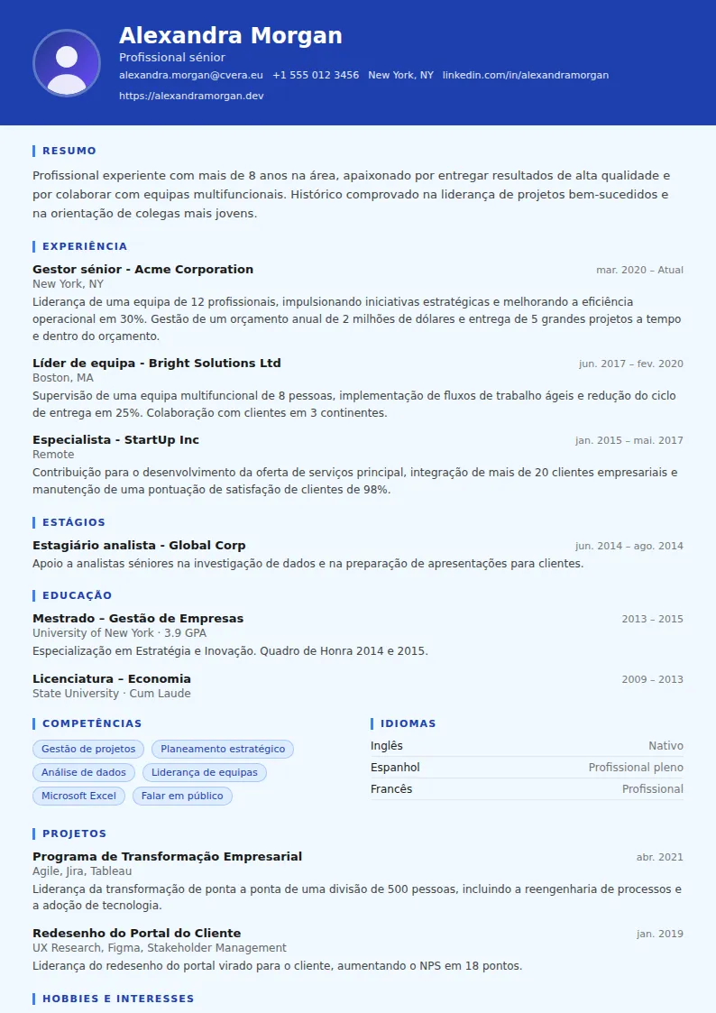 Modelo de CV Financial Analyst