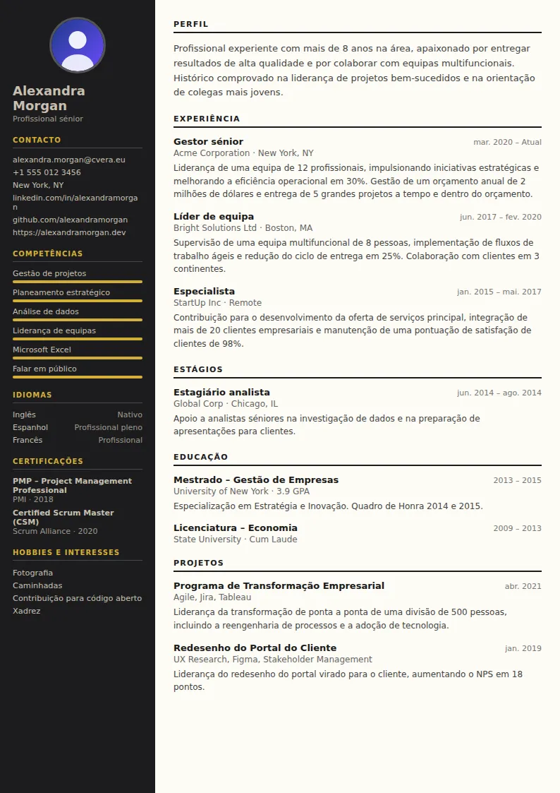 Modelo de CV Hotel Manager