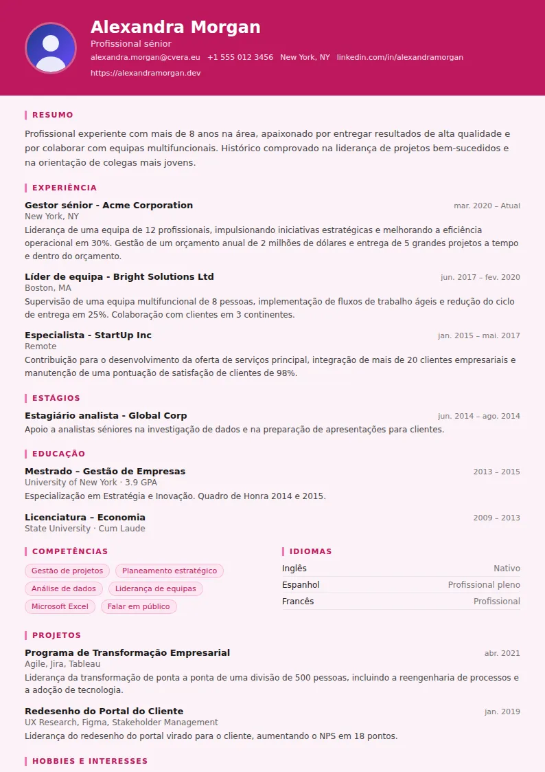 Modelo de CV HR Manager