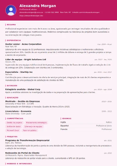 Modelo de CV HR Manager