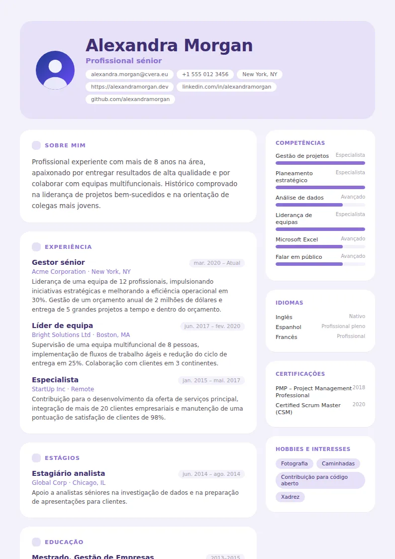 Modelo de CV Lilac