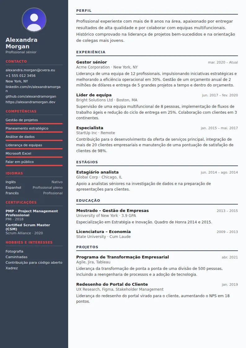 Modelo de CV Mechanical Engineer