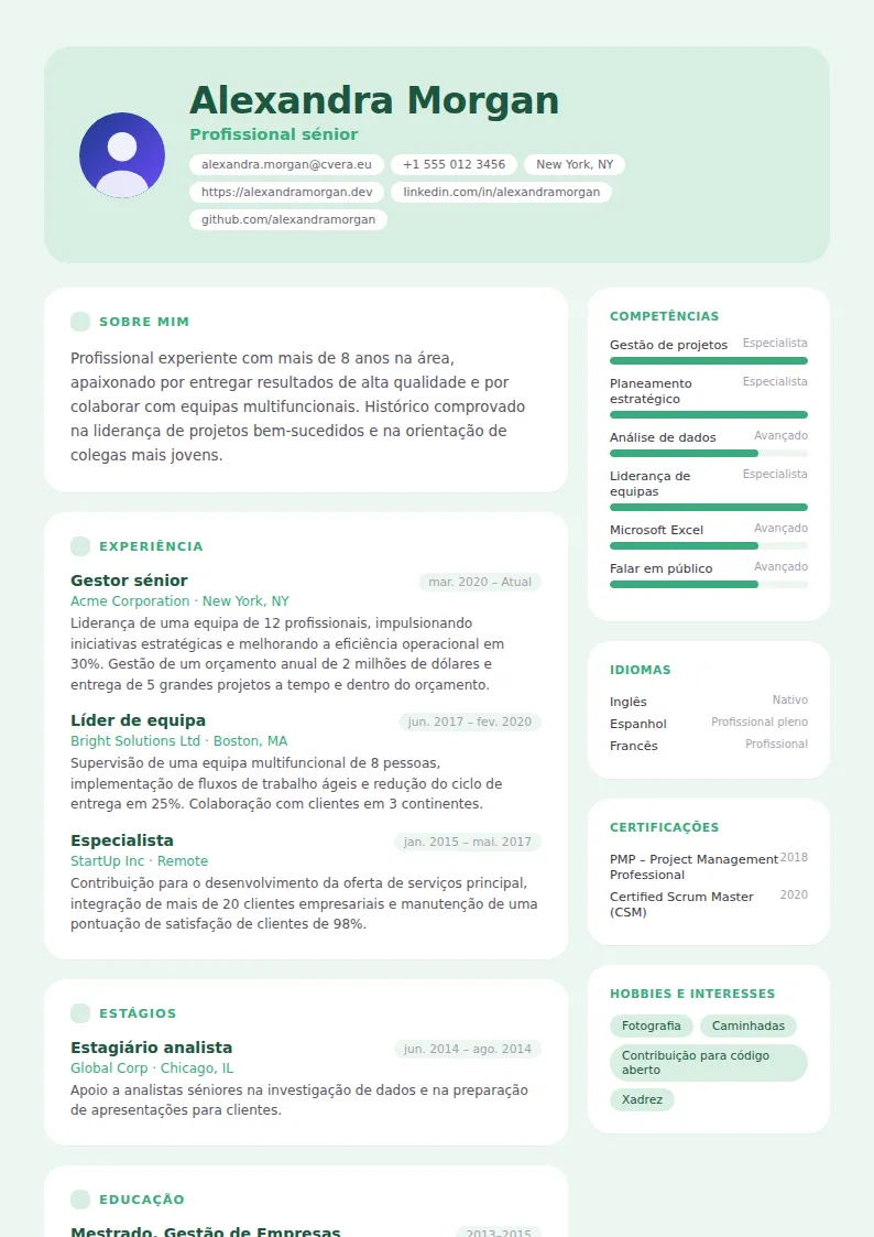 Modelo de CV Mint
