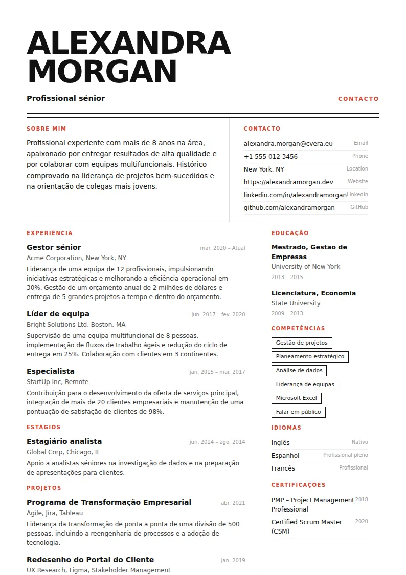 Modelo de CV Monolith