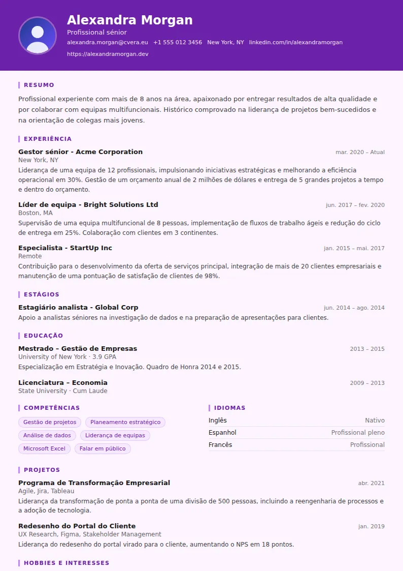 Modelo de CV Musician