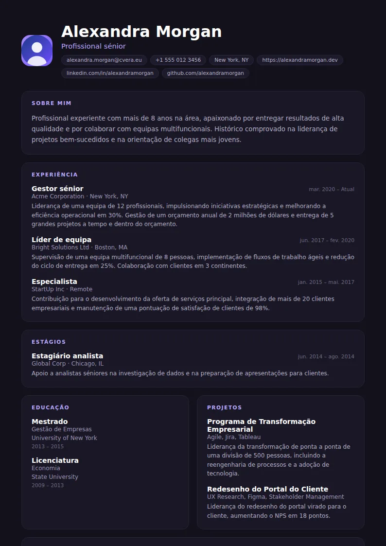 Modelo de CV Nightshift