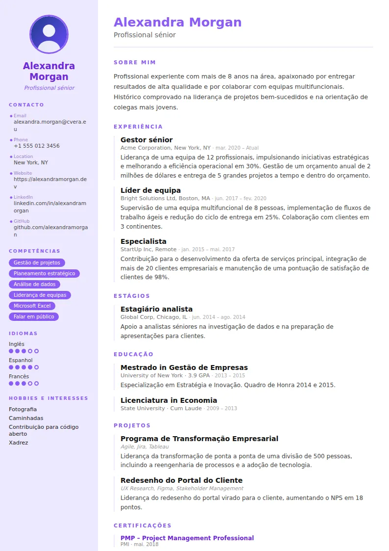 Modelo de CV Pastel