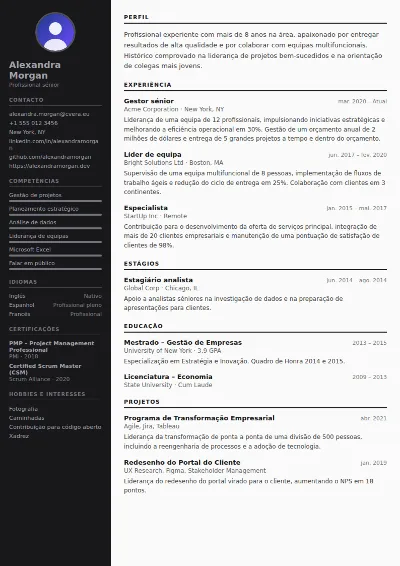 Modelo de CV Photographer