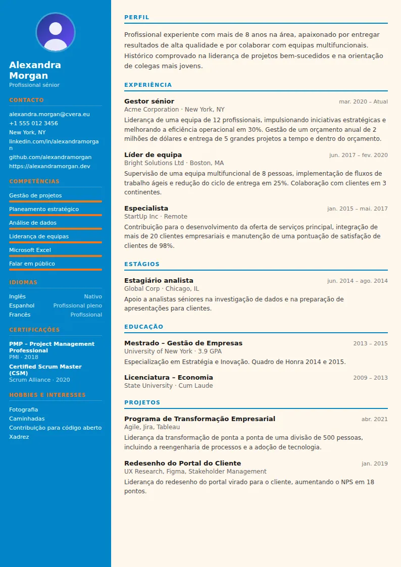 Modelo de CV Physiotherapist