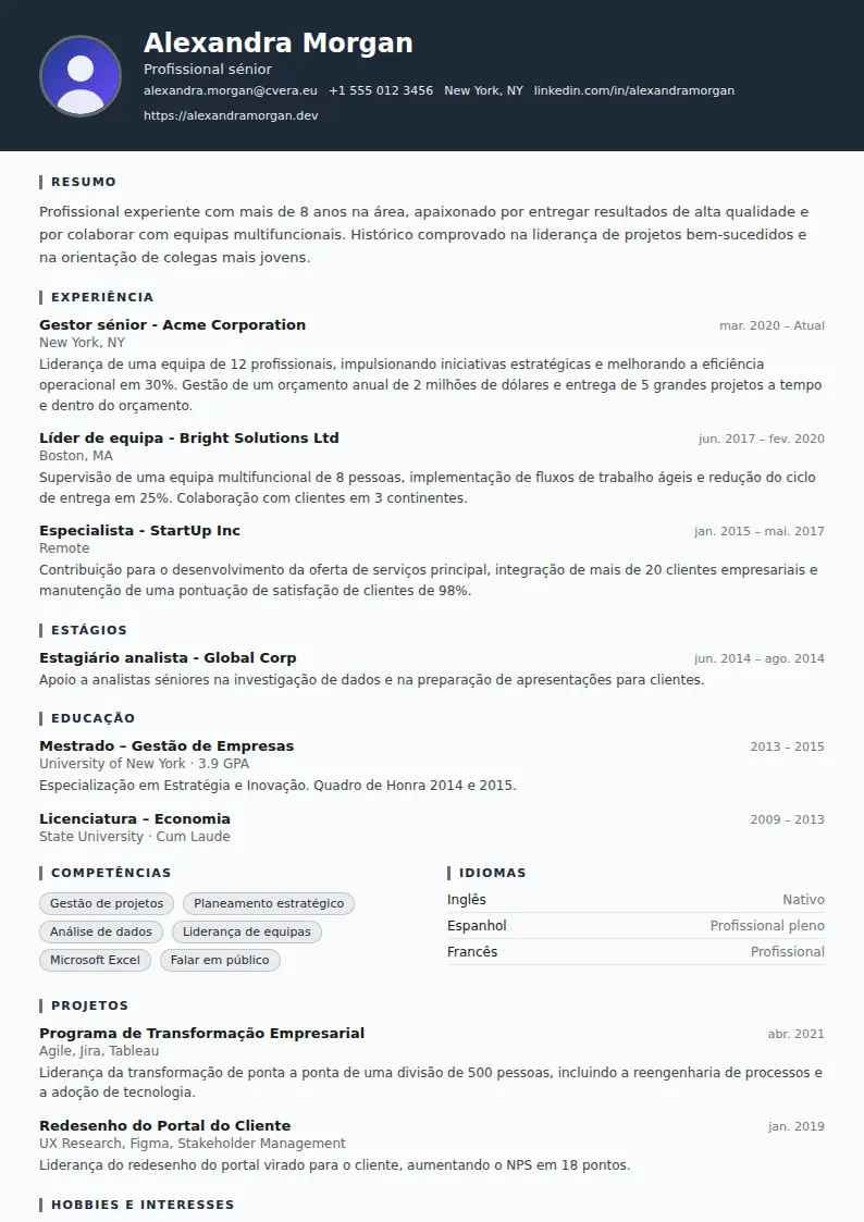 Modelo de CV Security Guard