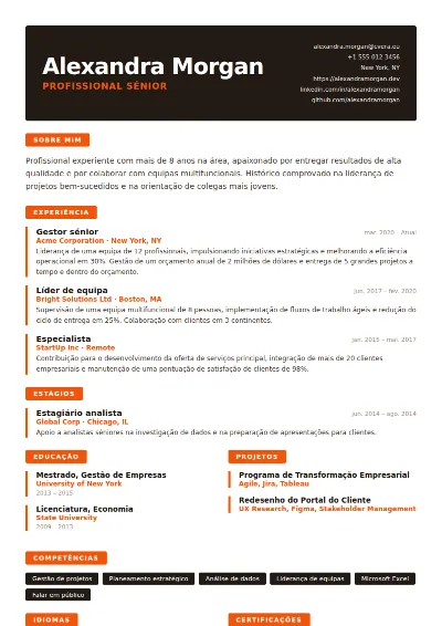 Modelo de CV Tangerine