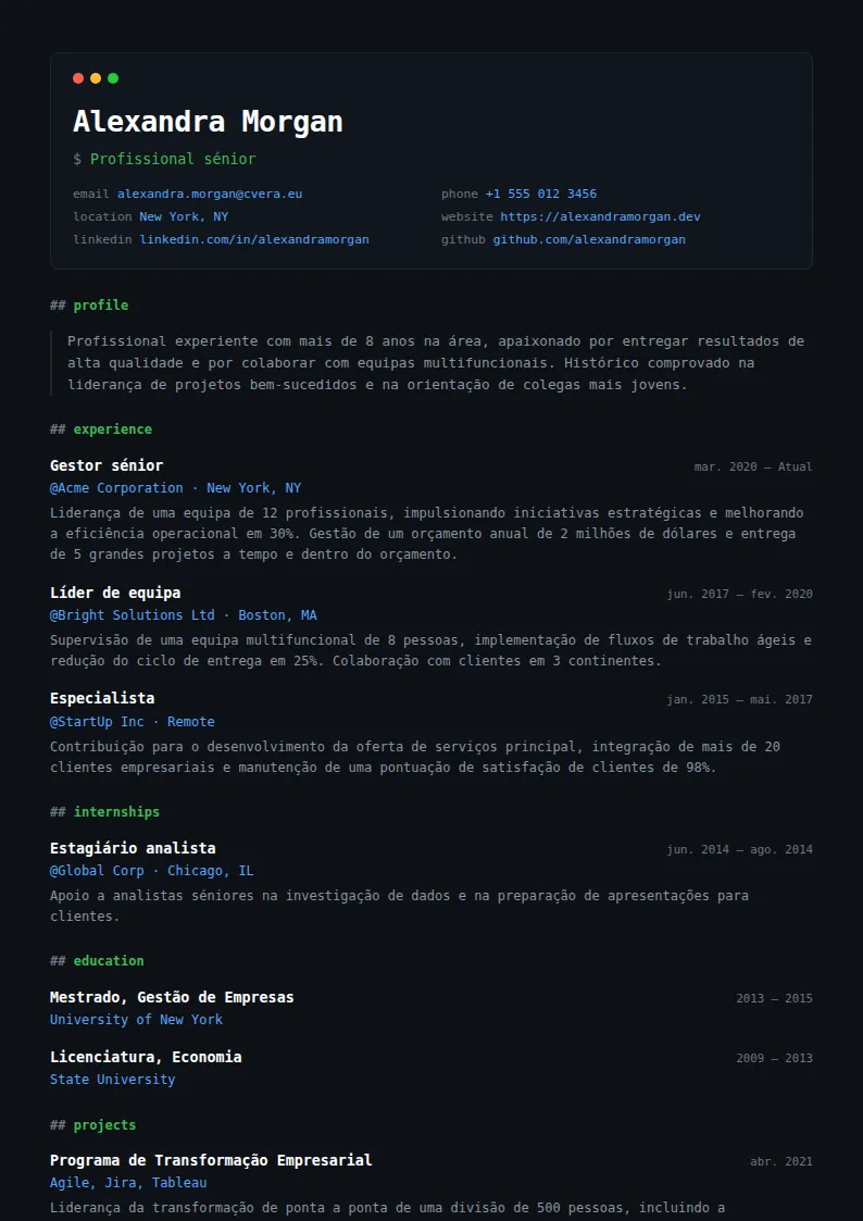 Modelo de CV Terminal