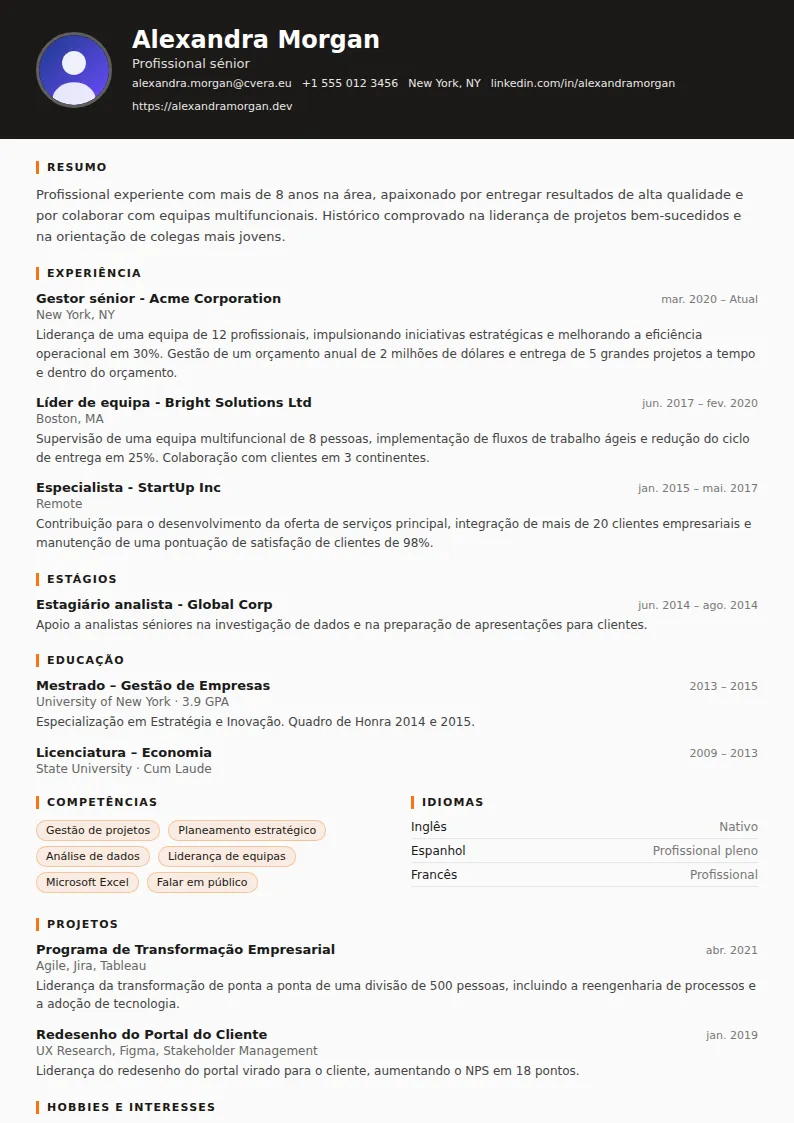 Modelo de CV Truck Driver