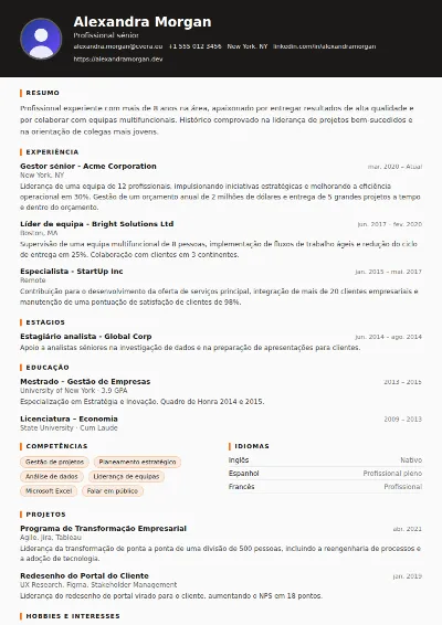 Modelo de CV Truck Driver