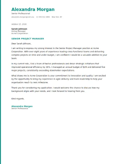 Model de scrisoare de intenție Modern