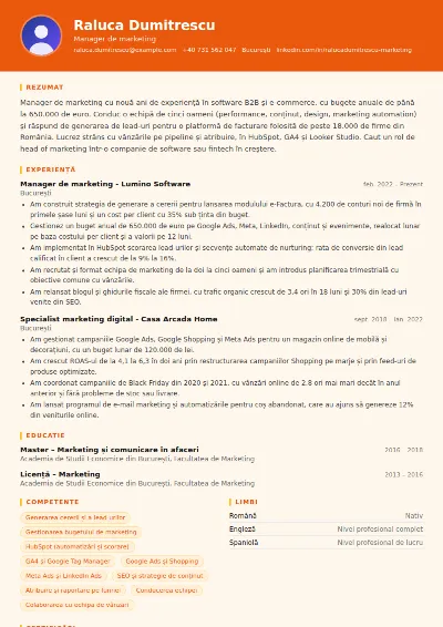Model CV manager de marketing