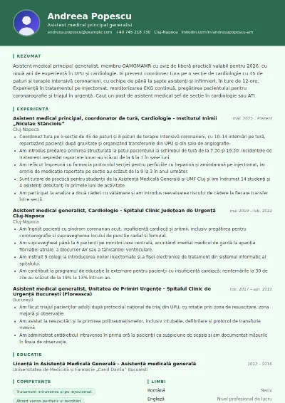 Model CV asistent medical