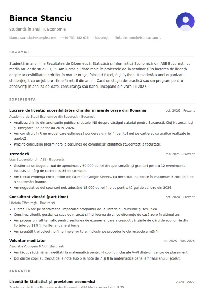 Model CV student fără experiență