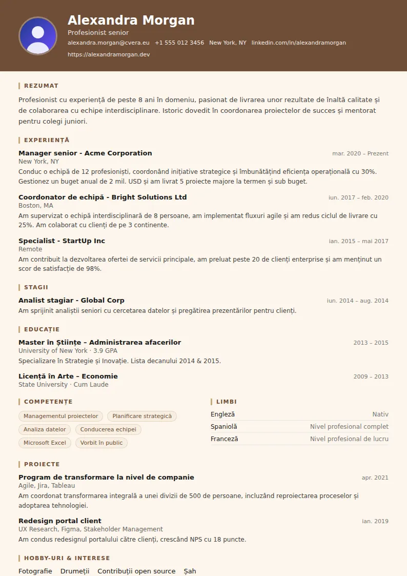 Model de CV Barista