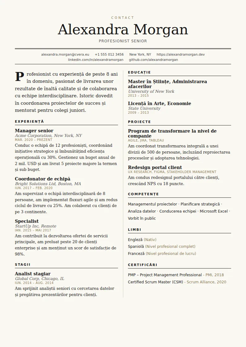 Model de CV Broadsheet