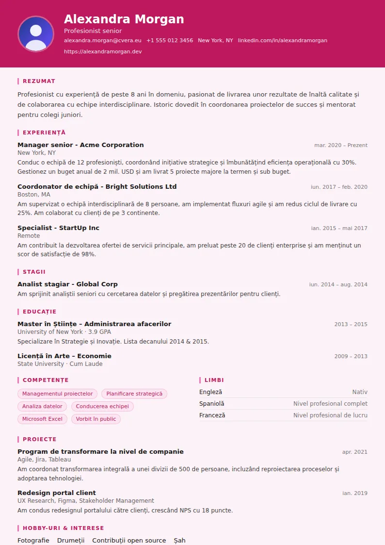 Model de CV HR Manager