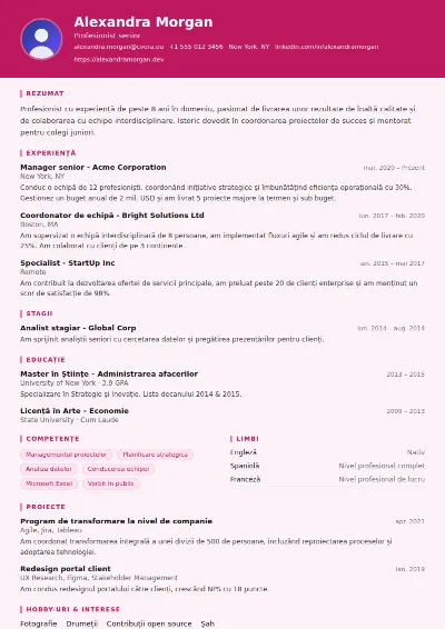 Model de CV HR Manager
