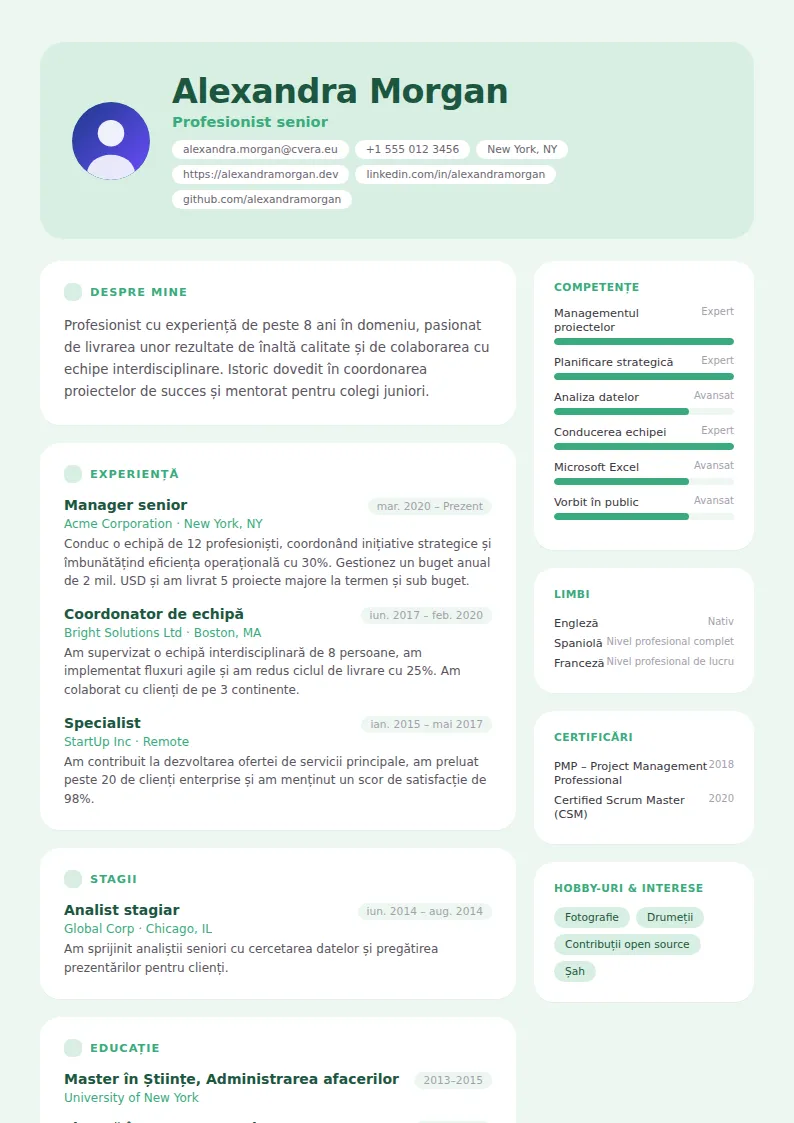 Model de CV Mint