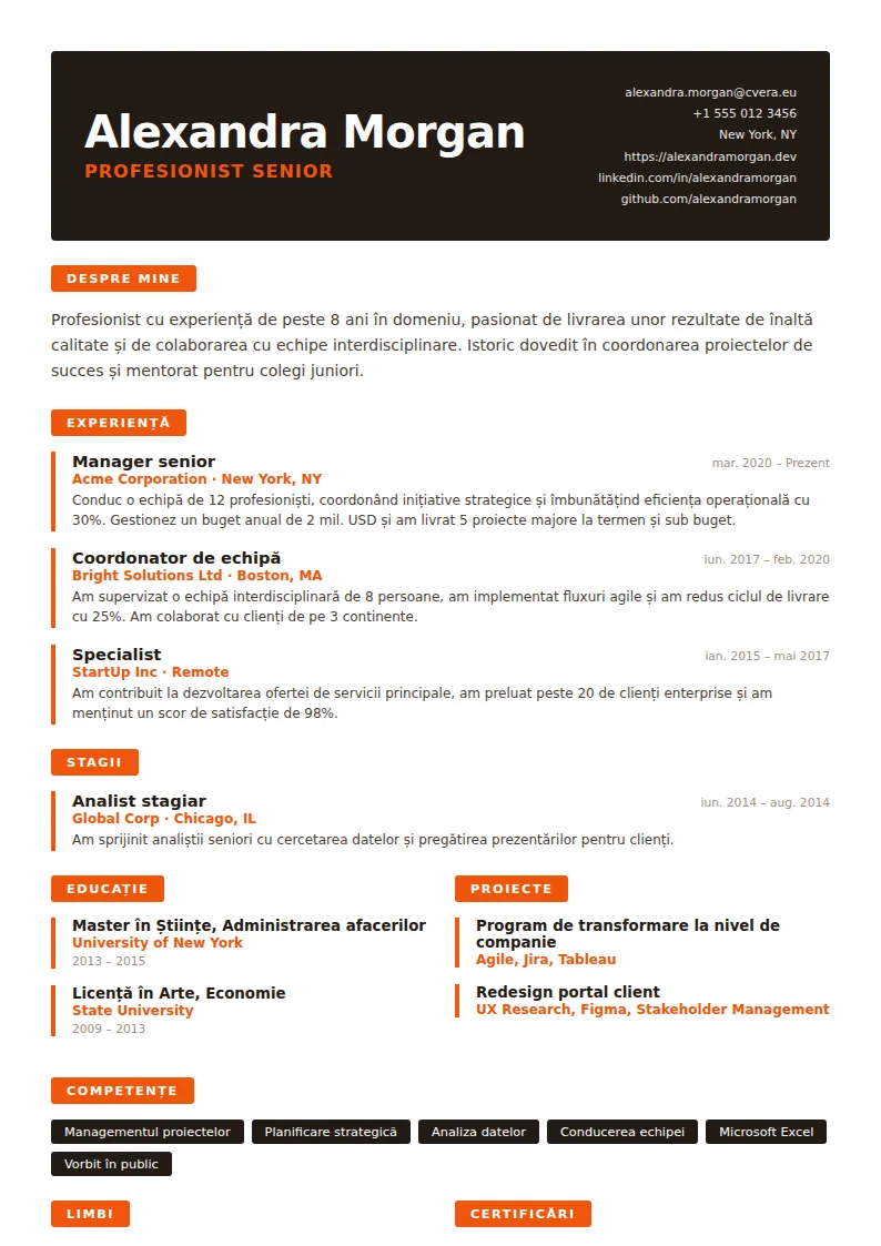 Model de CV Tangerine