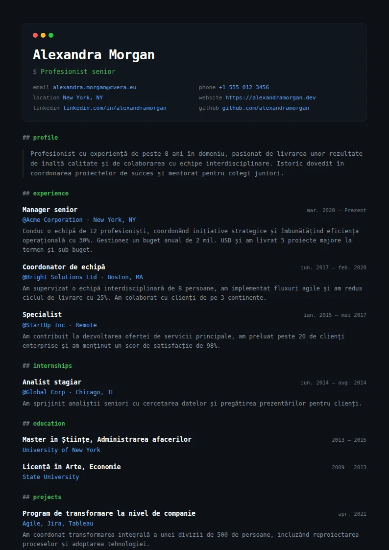 Model de CV Terminal