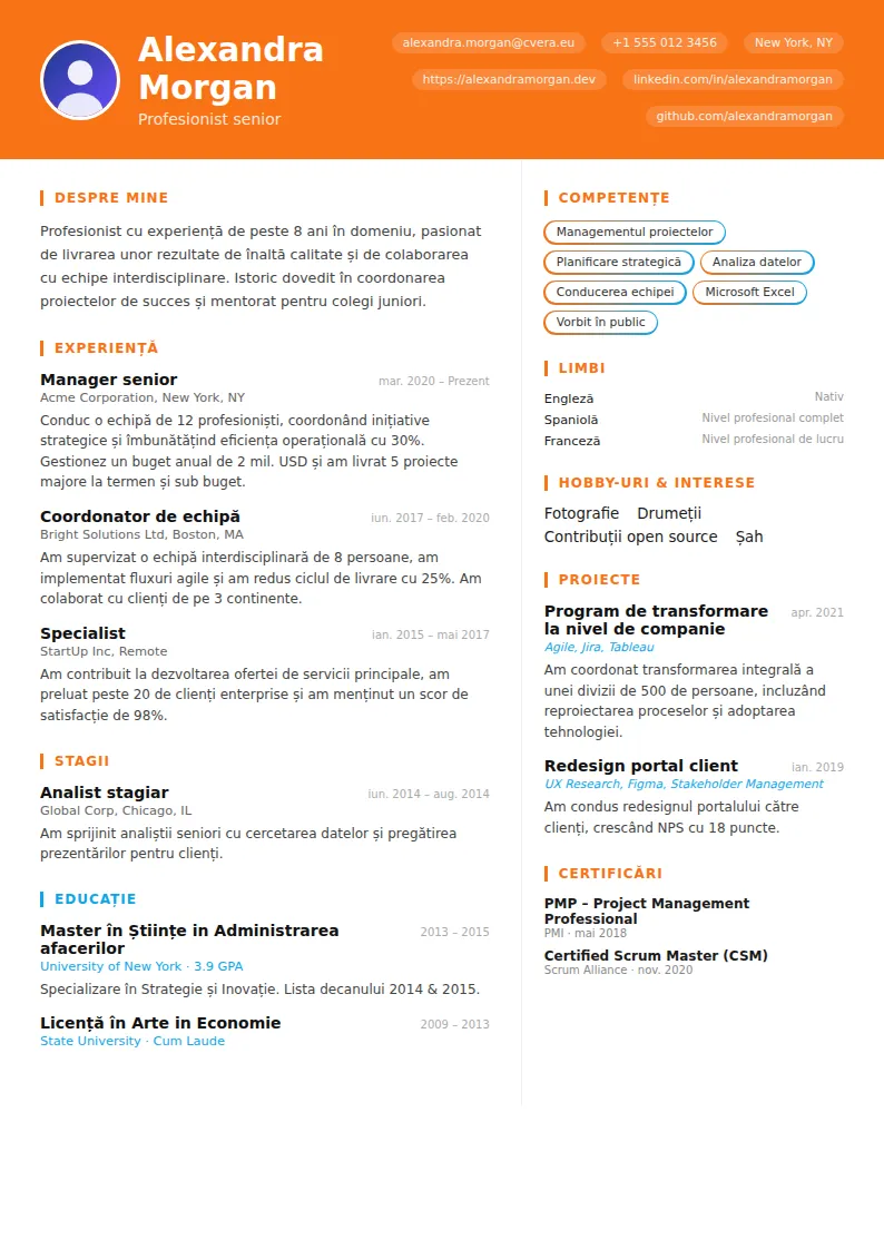 Model de CV Vibrant