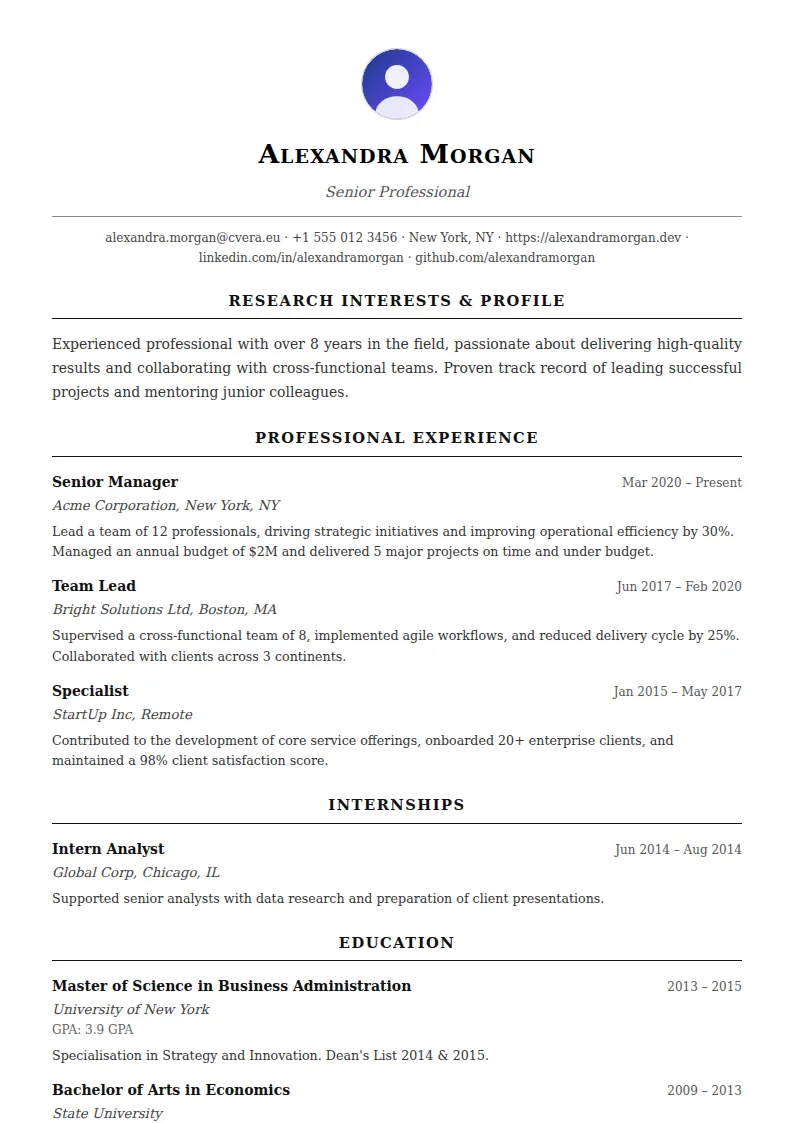 Academic CV Template