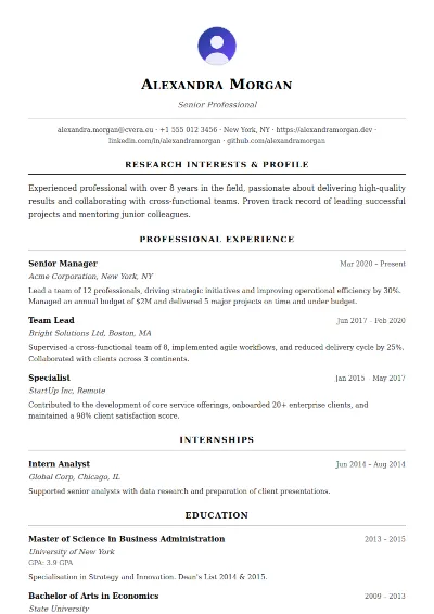 Academic CV Template