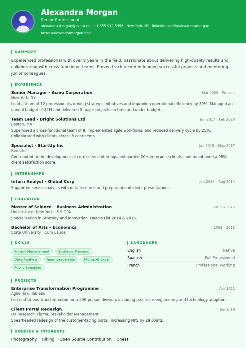 Athlete CV Template